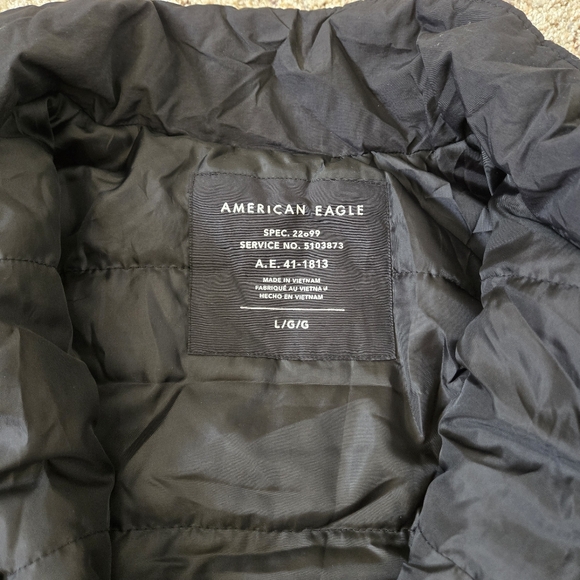 American Eagle Retro Colorblock Striped Puffer Coat Size Large Pink Blue Black - Picture 4 of 8